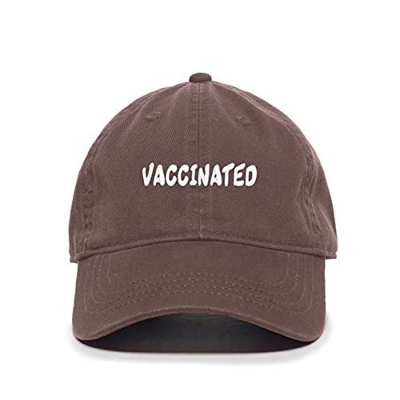 Tech Design Vaccinated Baseball Cap Embroidered Cotton Adjustable Dad Hat Brown