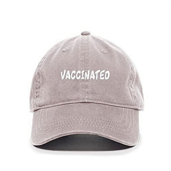Tech Design Vaccinated Baseball Cap Embroidered Cotton Adjustable Dad Hat Light Grey