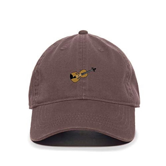 Tech Design Violin Baseball Cap Embroidered Cotton Adjustable Dad Hat Brown