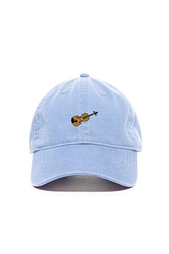 Violin Baseball Cap Embroidered Cotton Adjustable Dad Hat Light Blue