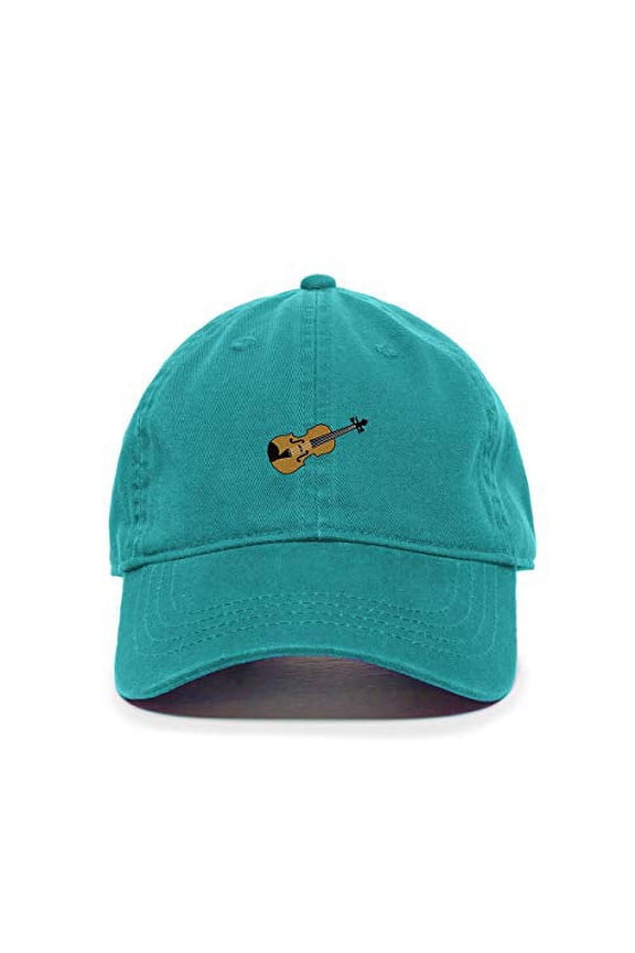 Violin Baseball Cap Embroidered Cotton Adjustable Dad Hat Teal