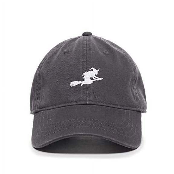 Tech Design Witch with Flying Broom Halloween Baseball Cap Embroidered Cotton Adjustable Dad Hat Charcoal