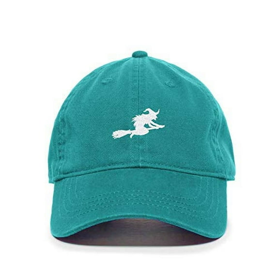 Tech Design Witch with Flying Broom Halloween Baseball Cap Embroidered Cotton Adjustable Dad Hat Teal