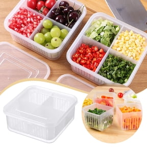 Tech Divided Veggie Tray with Lid Stackable Vegetable Storage Relish Serving Platter with 4 Compartment Snack Containers Food Fruit Refrigerator Organizer