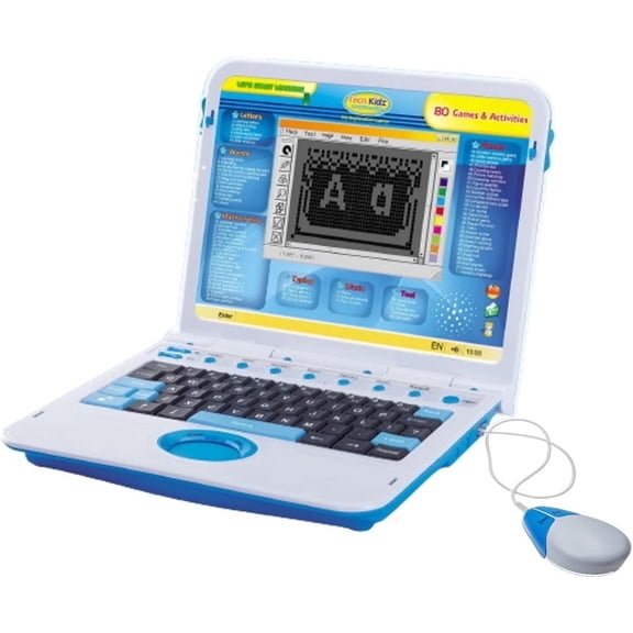 Tech Kidz My Exploration Toy Laptop Educational Learning Computer, 80 Challenging Learning Games and Activities, LCD Screen, Keyboard and Mouse Included (Blue), Ages 5+