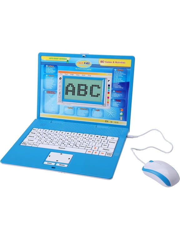 - STEM Toy Computer Educational Learning Laptop, 80 Challenging Learning Activities to Learn Mathematics, Words, Logic, Typing, LCD Screen with Backlight, Mouse Included, Ages 4+ (Blue)