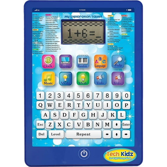 Tech Kidz My Exploration Toy Tablet Educational Learning Computer, 60 Challenging Learning Games and Activities, LCD Screen, Keyboard (Blue), Ages 3+