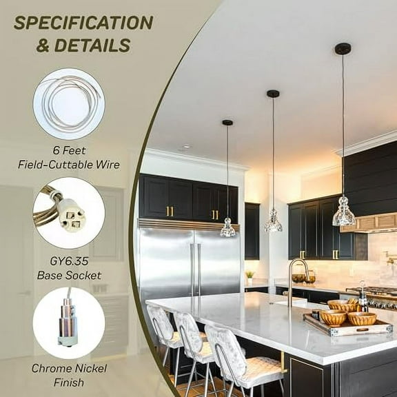 Tech Lighting 287COXLVN FreeJack Pendant Socket, Chrome Nickel, Low Voltage, 50W Lamp Max with 12V System, Includes 6' Field-Cuttable Wire