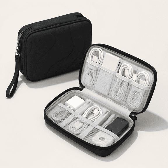 Tech Pouch - Lightweight Electronics Organizer Travel Case - Double Layers Cable Organizer - All-in-One Storage Bag for Charger, Cord, Phone, Flash Drive, Essentials - XL
