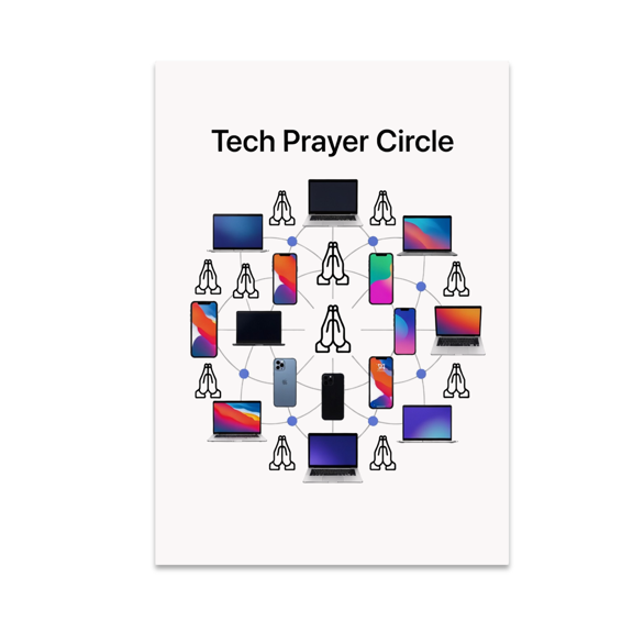 Tech Prayer Circle Art - Spiritual Tech Enthusiast - 13x19 Poster Print