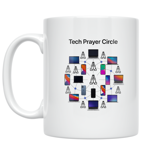 Tech Prayer Circle Design - Tech Enthusiast - 11 oz Ceramic Coffee Mug