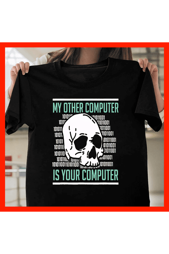 Tech Skull Binary Code Programmer Funny T-Shirt A1295, for Unisex, Up to Size 5XL