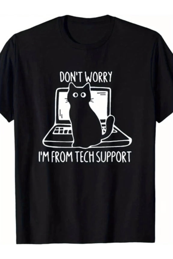 Tech Support Cat On Computer Graphic T-Shirt