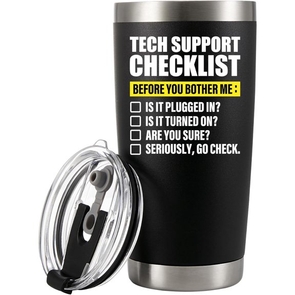 Tech Support Checklist Technical Support Gifts Computer Programmer IT Tech Support Engineer Support Specialist Vacuum Insulated Tumbler Stainless Steel Travel Mug (20 oz)
