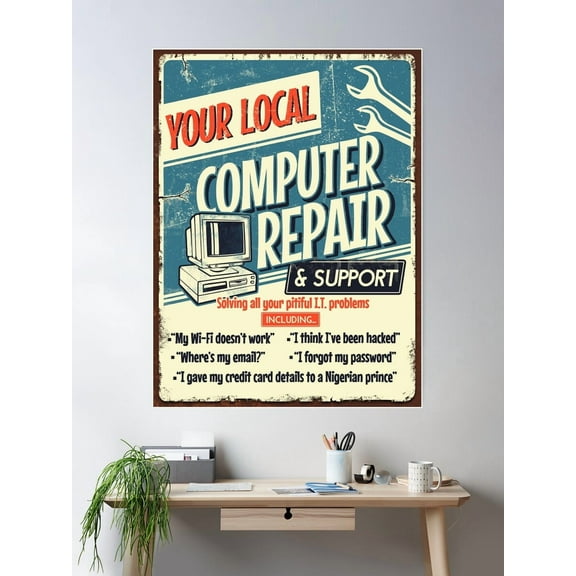 Tech Support Computer Repair Vintage Poster Funny Poster Wall Art, Modern Wall Decor For Living Room Bedroom, 12x18 UNFRAMED