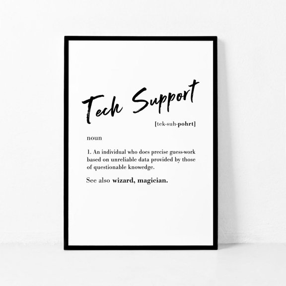 Tech Support Definition Technical Typography Nerd Poster, Office And Gallery Wall Decor