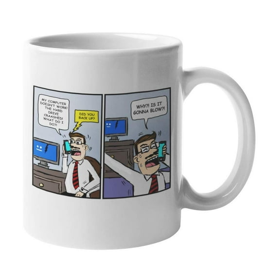 Tech Support. Did You Back Up? Funny Tech Support Comic Coffee & Tea Gift Mug For Technical Supports, Call Center Agents, Software Engineers, Customer Service Representative Men And Women (11oz)