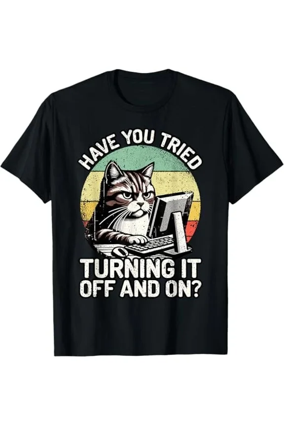 Tech Support Humor I Cat Tech Engineer Computer IT Guy Tee Cool Unisex T-Shirt up to Size 5XL