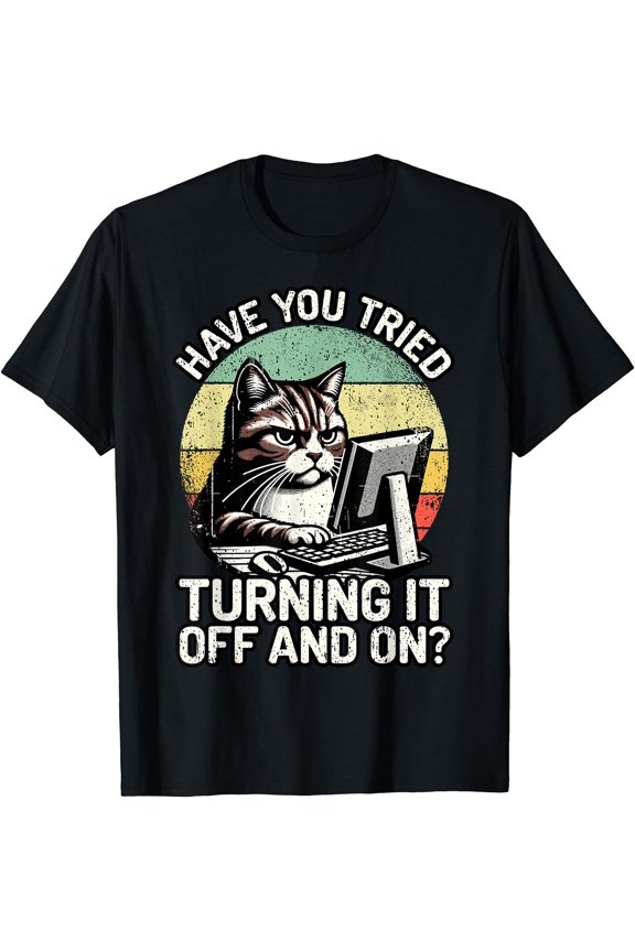 Tech Support Humor I Cat Tech Engineer I Computer IT Guy T-Shirt, Vintage Birthday Gift