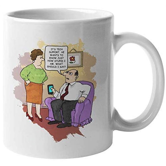 Tech Support. What Should I Say? Funny Tech Support Coffee & Tea Gift Mug, Ideal Call Center Exchange Gift For IT Office Coworkers, Call Center Agents & Friends In Customer Service (11oz)