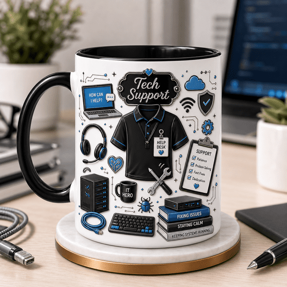 Tech Support Ceramic Coffee Mugs for IT Support Gift, Funny for Help Desk Pros 11 oz 15 oz