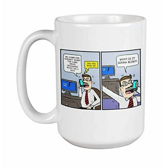 Tech Support. Did You Back Up? Funny Tech Support Comic Coffee & Tea Gift Mug For Technical Supports, Call Center Agents, Software Engineers, Customer Service Representative Men And Women (15oz)