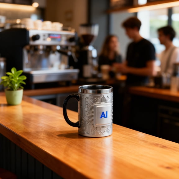 Tech-Themed Stainless Steel Mug with Circuit Board Design and AI Decoration,Double-Walled Insulated Coffee Cup for Office,Home,and Gift Giving,Durable and Stylish Drinkware(Silver)