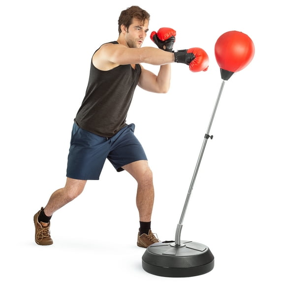 Tech Tools Punching Ball Set with Punching Ball, Boxing Gloves, Hand Pump & Adjustable Height Stand - Strong Durable Spring Withstands Tough Hits for Stress Relief & Fitness