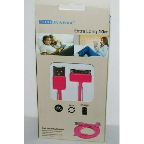 Tech Universe Charge + Sync Cable Pink 10 Ft