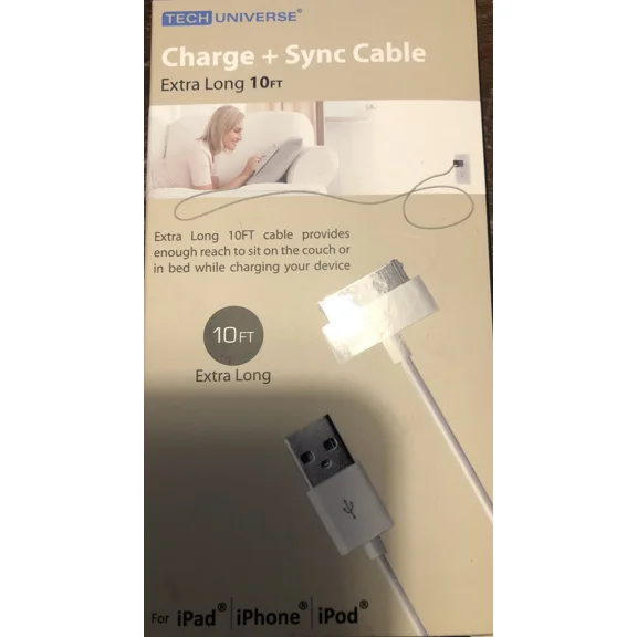 Tech Universe Charge + Sync Cable White 10 Ft