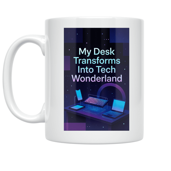 Tech Wonderland Desk Design - Tech Enthusiast - 11 oz Ceramic Coffee Mug