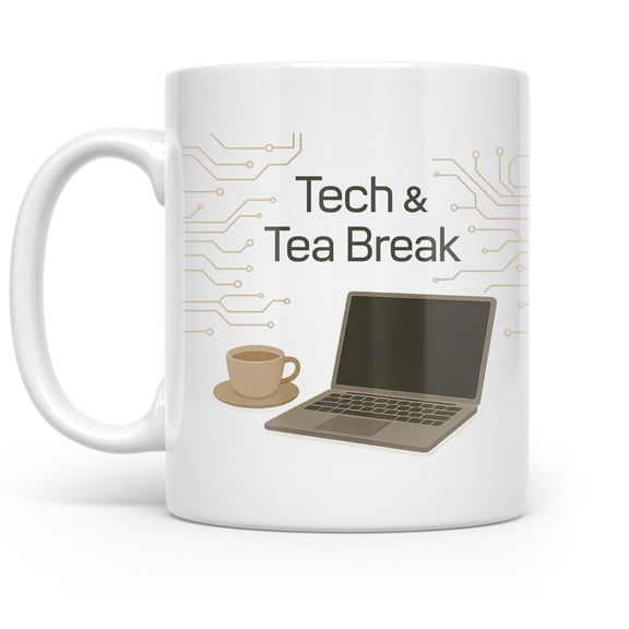 Tech and tea, 11 oz mug, coder deskware, home office mindfulness, dishwasher safe minimalist