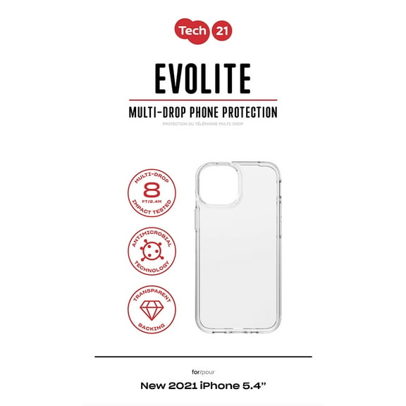 Tech21 Evo Lite for iPhone 13 Mini  Clear Everyday Case with 10ft Multi-Drop Protection