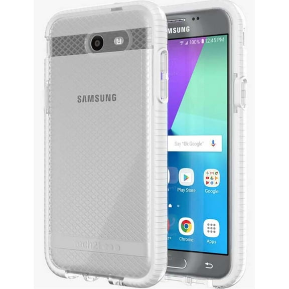 Tech21 White Clear EVO Check Anti-Shock Case TPU Cover for Samsung Galaxy J3 2017, Emerge, J3 Prime, Amp Prime-2, Express Prime-2, Sol 2, SM-J327, J327A