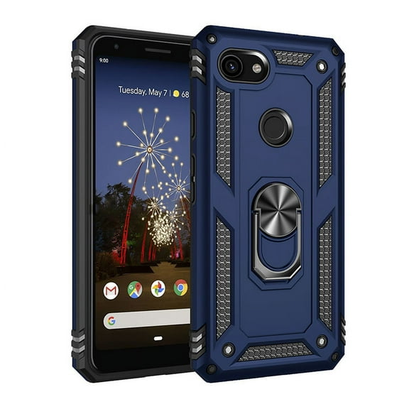 TechCircle Google Pixel 3a Case, Ring Holder Kickstand Magnetic Hybrid Rugged Shockproof Cover, Blue