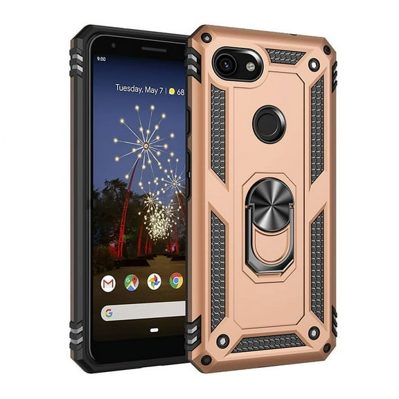 TechCircle Google Pixel 3a Case, Ring Holder Kickstand Magnetic Hybrid Rugged Shockproof Cover, Gold
