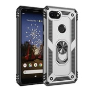 TechCircle Google Pixel 3a Case, Ring Holder Kickstand Magnetic Hybrid Rugged Shockproof Cover, Silver