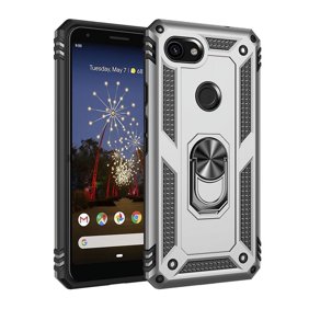 TechCircle Google Pixel 3a Case, Ring Holder Kickstand Magnetic Hybrid Rugged Shockproof Cover, Silver