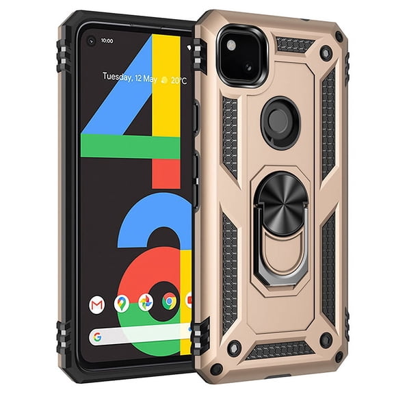 TechCircle Google Pixel 4a Case, Ring Holder Kickstand Magnetic Hybrid Rugged Shockproof Cover, Gold