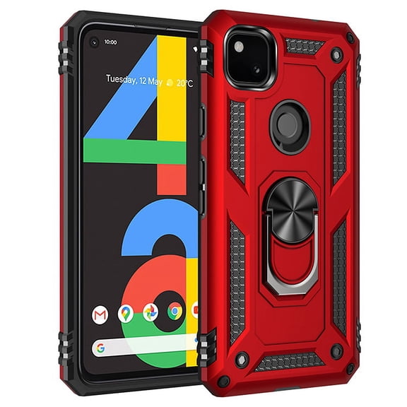 TechCircle Google Pixel 4a Case, Ring Holder Kickstand Magnetic Hybrid Rugged Shockproof Cover, Red