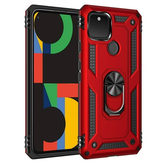 TechCircle Google Pixel 5 Case, Ring Holder Kickstand Magnetic Hybrid Rugged Shockproof Cover, Red