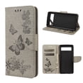 thumbnail image 1 of TechCircle Google Pixel 6 Wallet Case, Butterfly Flower Embossed PU Leather Magnetic Flip Kickstand Shockproof Cover with Card Slots & Wrist Strap - Gray, 1 of 6