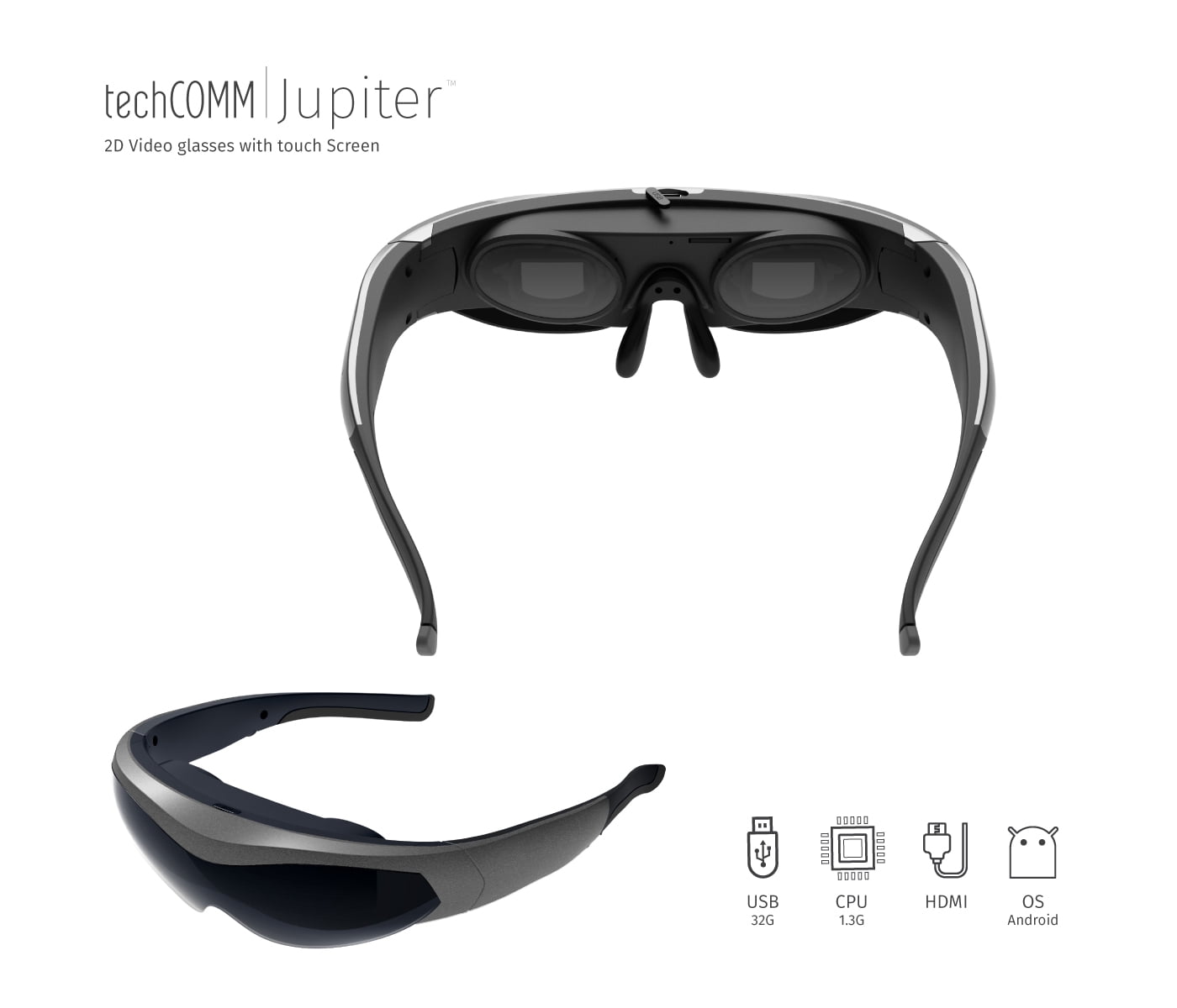 TechComm Jupiter 4GB Android 2D Video Glasses Bluetooth Wi Fi