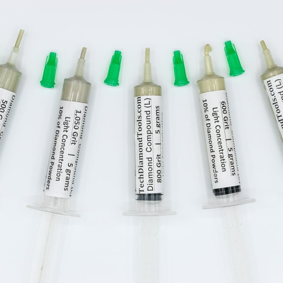 TechDiamondTools Diamond Lapidary Paste Set of 5 Syringes X 5 Grams (L), Polish Lapping Compound, Sizes 400 500 600 800 1050 Grit, Mesh - With Light(10%) Concentration of Diamond Powders