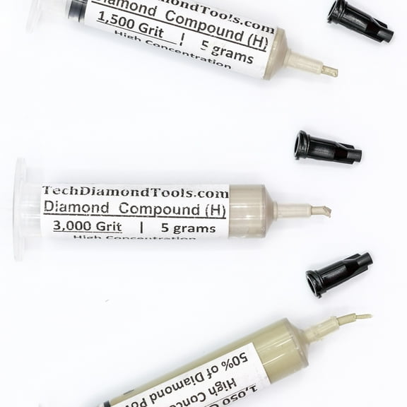 TechDiamondTools Diamond Lapping Paste Set of 3 Syringes X 5 Grams (H), Polish Lapping Compound, Sizes 1050 1500 3000 Grit, Mesh - With High(50%) Concentration of Diamond Powders