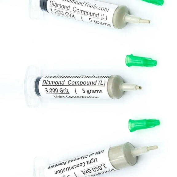 TechDiamondTools Diamond Lapping Paste Set of 3 Syringes X 5 Grams (L), Polish Lapping Compound, Sizes 1050 1500 3000 Grit, Mesh - With Light(10%) Concentration of Diamond Powders