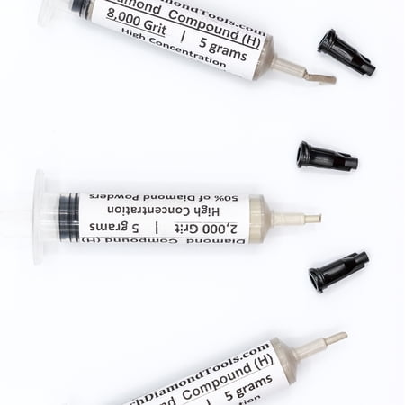 TechDiamondTools Diamond Polish Paste Set of 3 Syringes X 5 Grams (H), Polish Lapping Compound, Sizes 2000 4000 8000 Grit, Mesh - With High(50%) Concentration of Diamond Powders