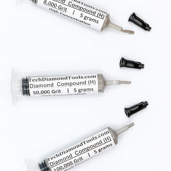 TechDiamondTools Diamond Polish Paste Set of 3 Syringes X 5 Grams (H), Polish Lapping Compound, Sizes 8000 50000 100000 Grit, Mesh - With High(50%) Concentration of Diamond Powders