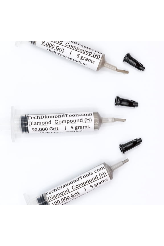 TechDiamondTools Diamond Polish Paste Set of 3 Syringes X 5 Grams (H), Polish Lapping Compound, Sizes 8000 50000 100000 Grit, Mesh - With High(50%) Concentration of Diamond Powders