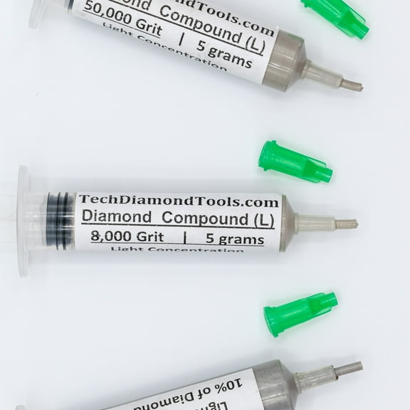 TechDiamondTools Diamond Polish Paste Set of 3 Syringes X 5 Grams (L), Polish Lapping Compound, Sizes 8000 50000 100000 Grit, Mesh - With Light(10%) Concentration of Diamond Powders